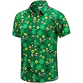 EUOW St. Patrick's Day Hawaiian Shirt for Men Irish Printed Casual Short Sleeve Button Down Beach Shirts