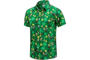 EUOW St. Patrick's Day Hawaiian Shirt for Men Irish Printed Casual Short Sleeve Button Down Beach Shirts