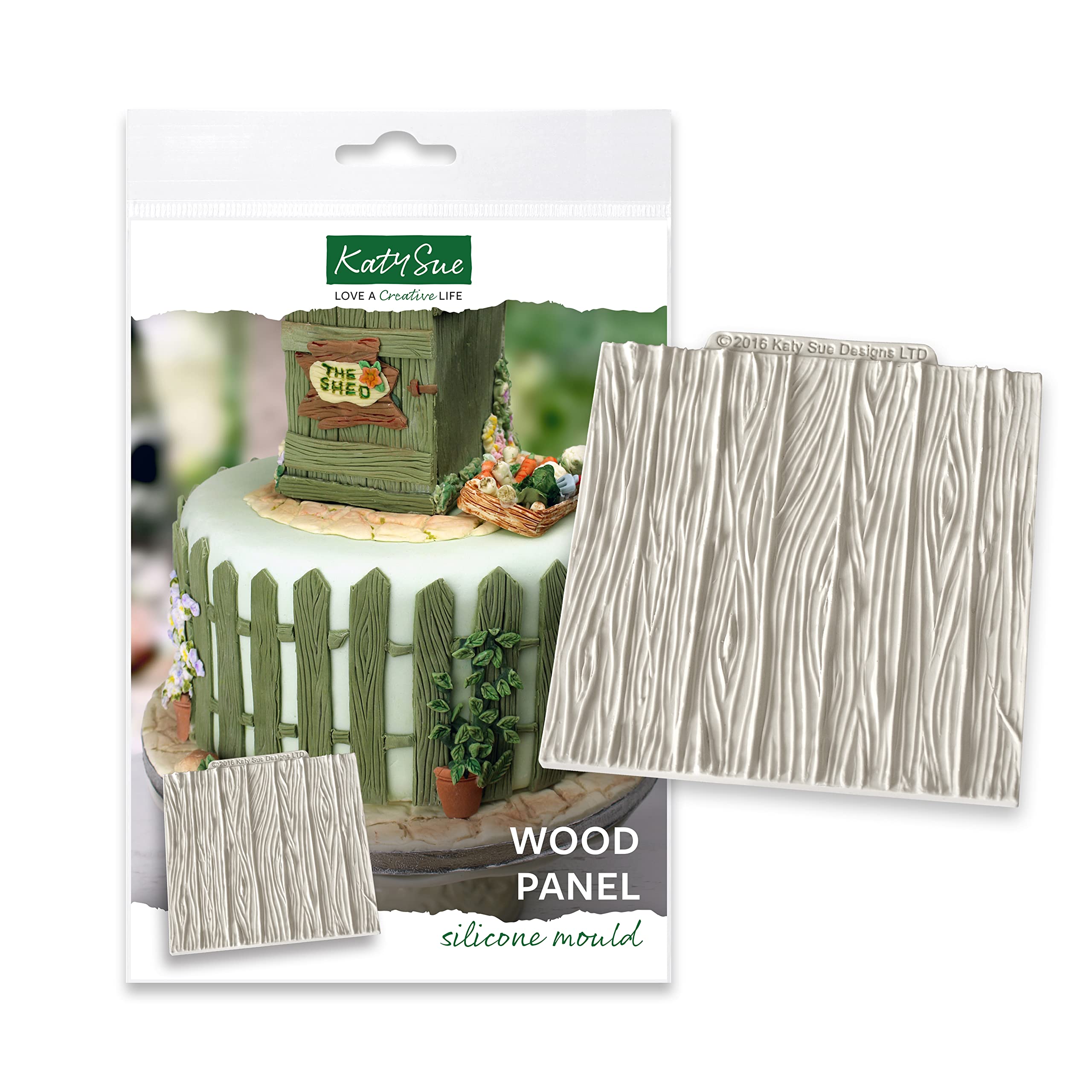 Katy Sue Wood Panel Silicone Mould for Cake Decorating & Crafts - Makes Detailed Textured Wood Grain or Fence Designs, Design Size = 102 x 102 x 3mm (or 4.02 x 4.02 x 0.12 inch)