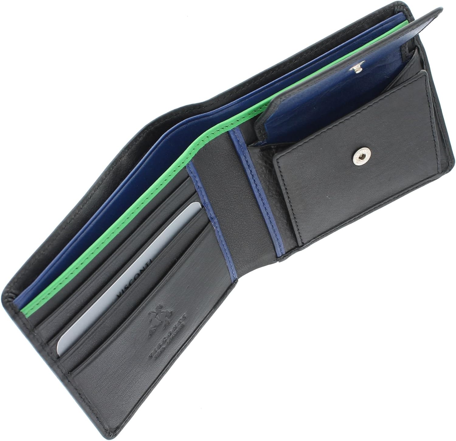 VISCONTI Gents Leather Bond Collection 'M' Wallet RFID Blocking BD10 Black/Cobalt/Green - Image 5