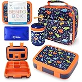 Bento Box with Thermal, Stainless Steel Food Jar for Hot-Cold Food or Soup, Insulated Lunch Bag and Ice Pack Set for Kids or Toddlers. Ages 3 to 7, Blue Dinosaur