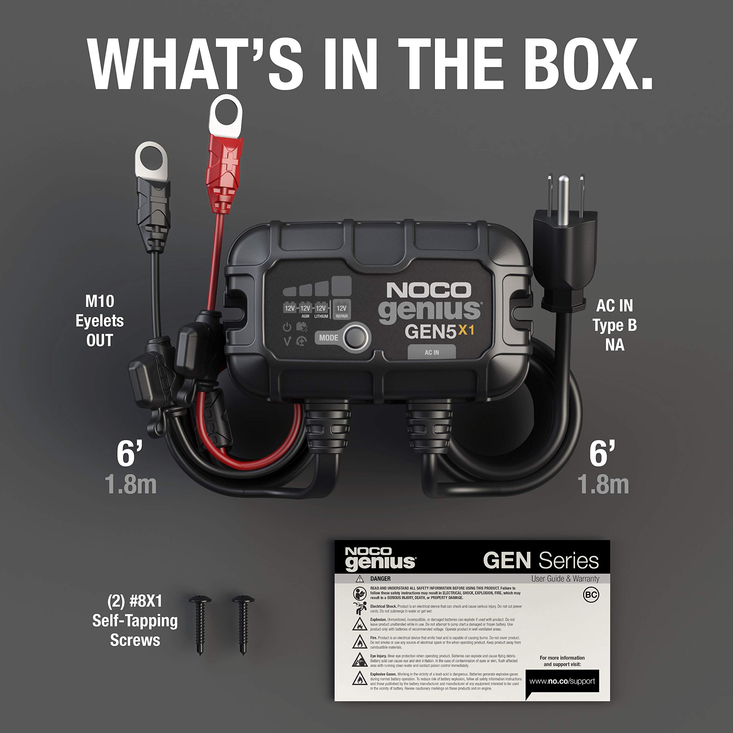NOCO Genius GEN5X1: 1-Bank, 5A Onboard Battery Charger - 5A Per Bank, 12V Waterproof Marine Charger with Overcharge Protection & Temperature Compensation – for Lead-Acid & Lithium Batteries