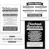 4pc Value Bundle Compatible with Airbnb Essentials for Hosts, Made in USA | Kitchen &amp; Rental Rules Compatible with Airbnb Signs, Acrylic Air bnb Signs for Guests, Checkout Reminders Sign No Access Sign