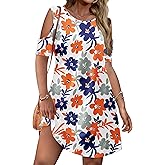 IN'VOLAND Women's Plus Size Summer Dress Short Sleeve Beach Floral Crew Neck Casual Mini Dresses with Pockets