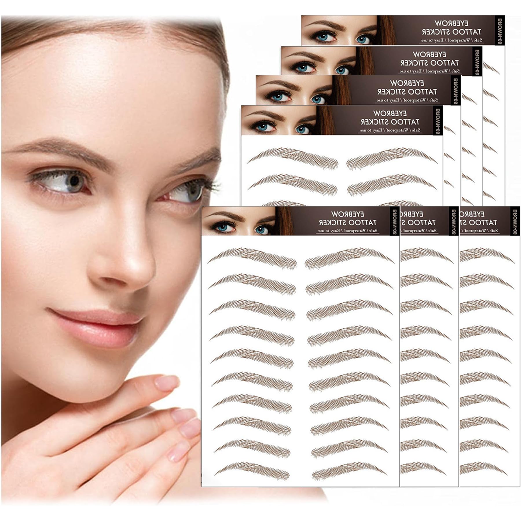 AWAVM 7Sheets/77Pairs 4D Hair-Like Tattoo Stickers Waterproof Natural Fake Eyebrow Stickers,Long Lasting Eyebrow Grooming Shaping Perfect for Women and Girls (Brown-08) — image 1