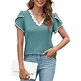 BMJL Womens Dressy Casual Blouse White Color Block Wavy Shirts Cute Short Sleeve Summer Tops