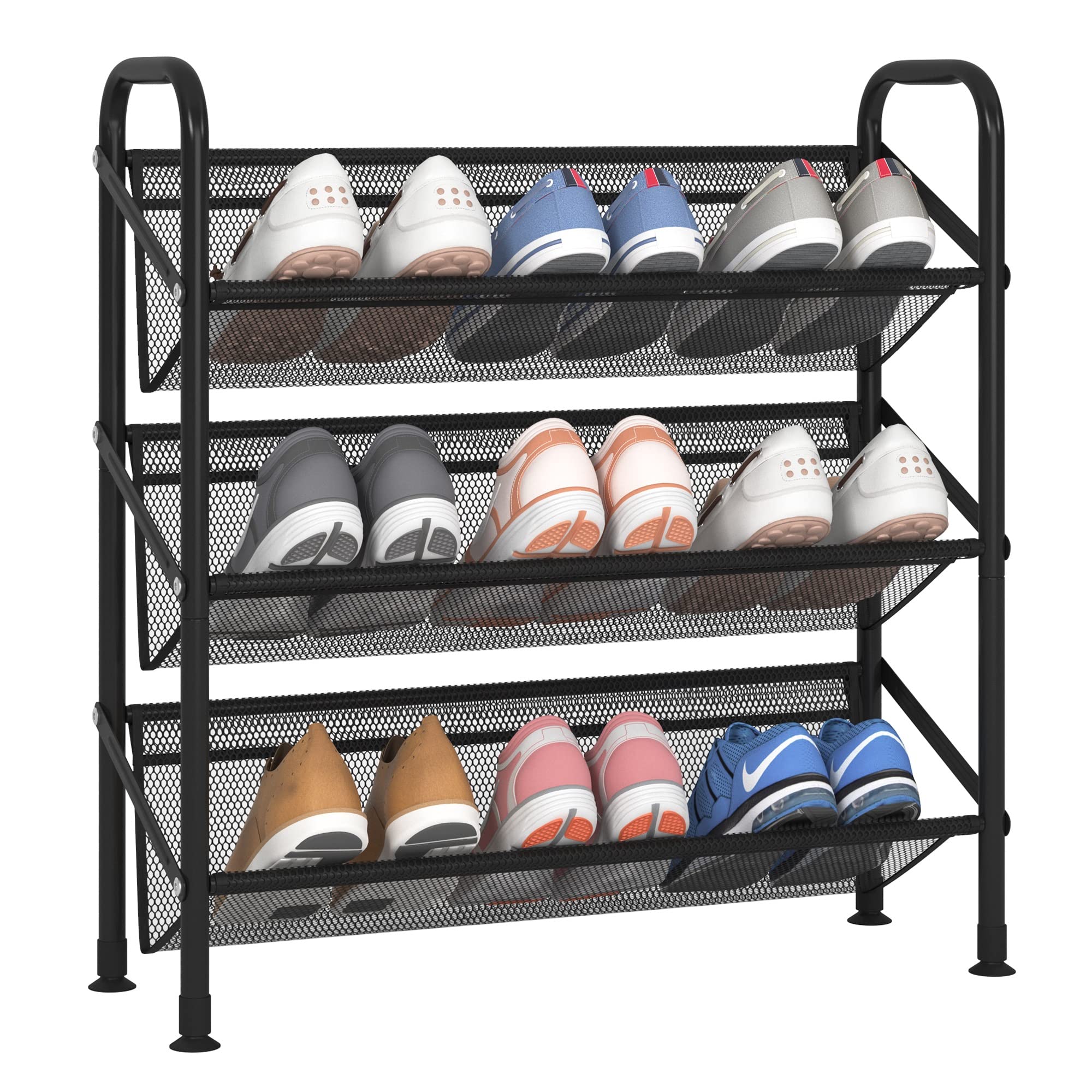 FKUO 3 Tier Shoe rack for closet Mesh fabric narrow Metal shoe racks ...