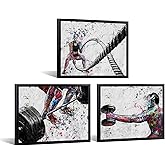 KREATIVE ARTS Colorful Gym Wall Art Canvas Set with Black Frame Abstract Fitness Workout Prints Barbell Dumbbell Battle Rope Paintings for Home Gym Exercise Room Motivation Decor 12x16 Inches Set of 3
