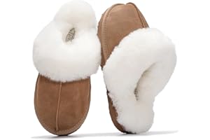 Project Cloud 100% Genuine Leather Slippers for Women Footwear with Genuine Fur Lining Womens Clogs & Mule - Non-Slip Indoor/Outdoor Scuff Womens Slippers with Memory Foam Insole (Henka)