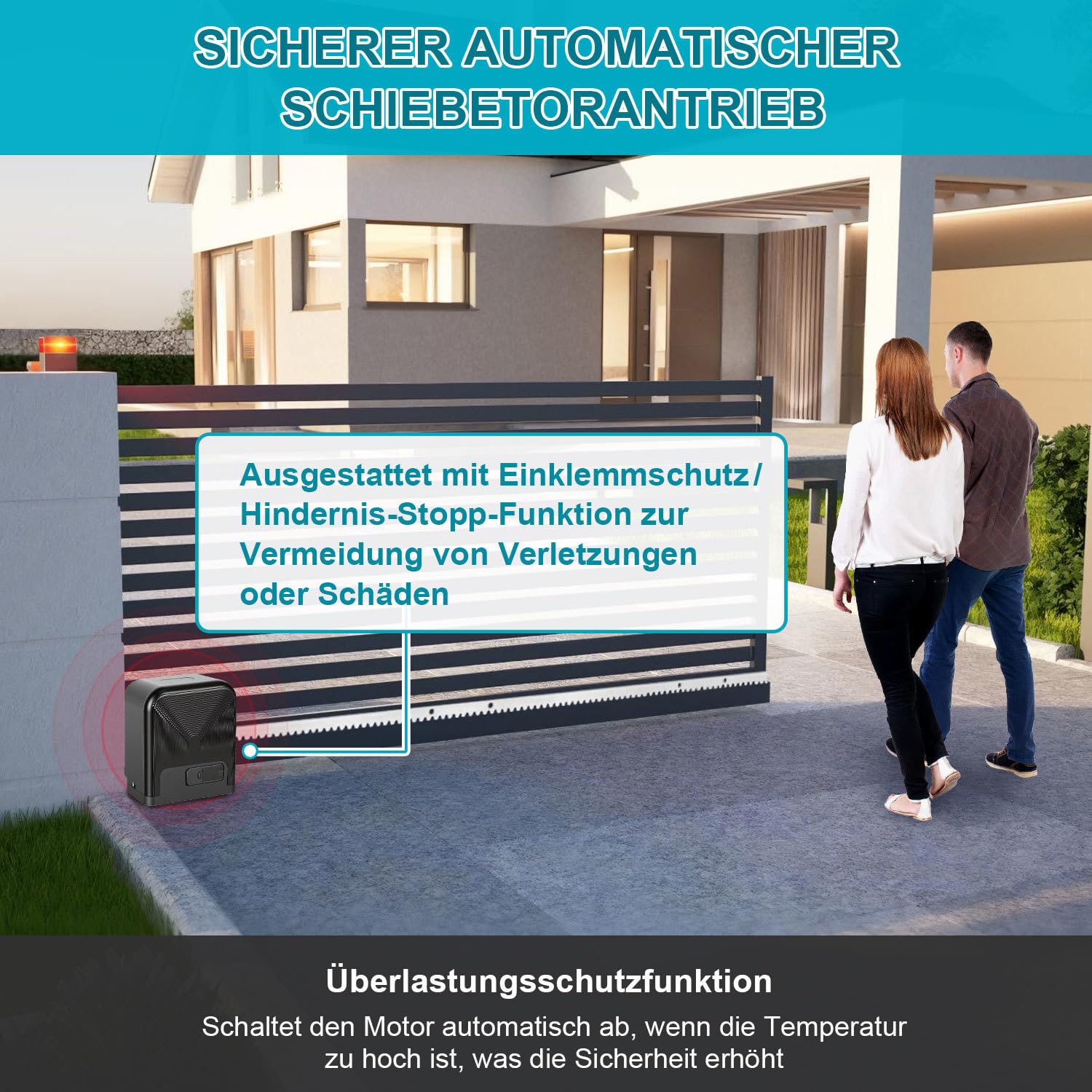 Joparri Motores Puertas Correderas máx 1600KG 750 W, Smart WiFi Accionamiento Eléctrico De Puerta con 4M Cremallera, 4 Control Remoto, luz de alarma y función de cierre automático