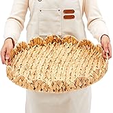Tiangrid Large Round Wicker Scalloped Serving Tray 20 Inch Hand Woven Scalloped Design Edge Round Rattan Tray with Handles for Coffee Table Living Room Decor and Organizer (Water Hyacinth)