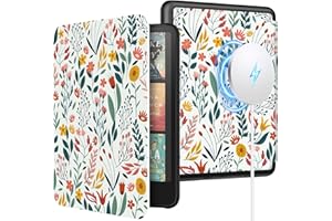 MoKo Magnetic Case for 7" Kindle Paperwhite Signature Edition(12th Generation-2024) and Kindle Colorsoft-Compatible with iphone Magsafe for Samsung/Anker Wireless Charging Pads,Auto Sleep Wake,Flowers