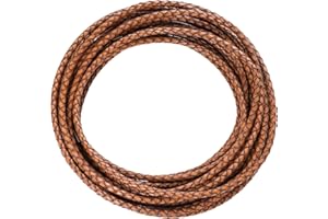 Lystaii 5.5 Yards Genuine Leather Cord 4mm Round Braided Bolo Leather Cord Brown Leather Strip Braiding Antique Leather Strap 5m Long for Bracelet Necklace Beading DIY (Brown)