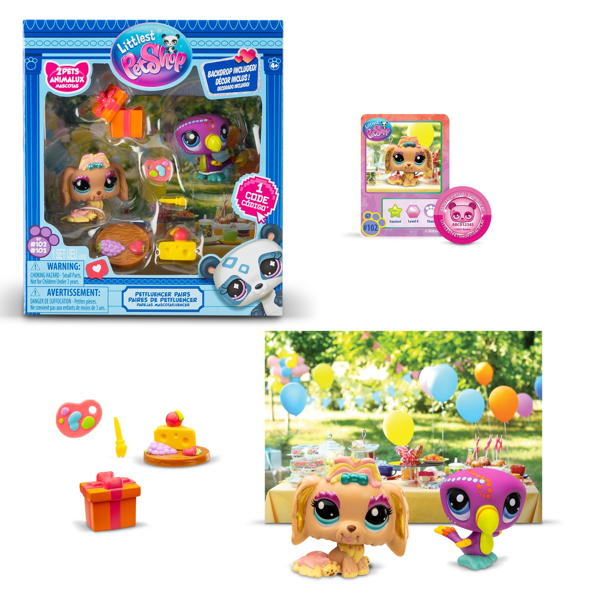 Littlest Pet Shop Series 2 Petfluencer Garden Party | Petfluencer Set Has 2 LPS Mini Pet Toys 4 Accessories 1 Backdrop 1 Collector Card And 1 Virtual Code | Collectable Toys For Girls And Boys