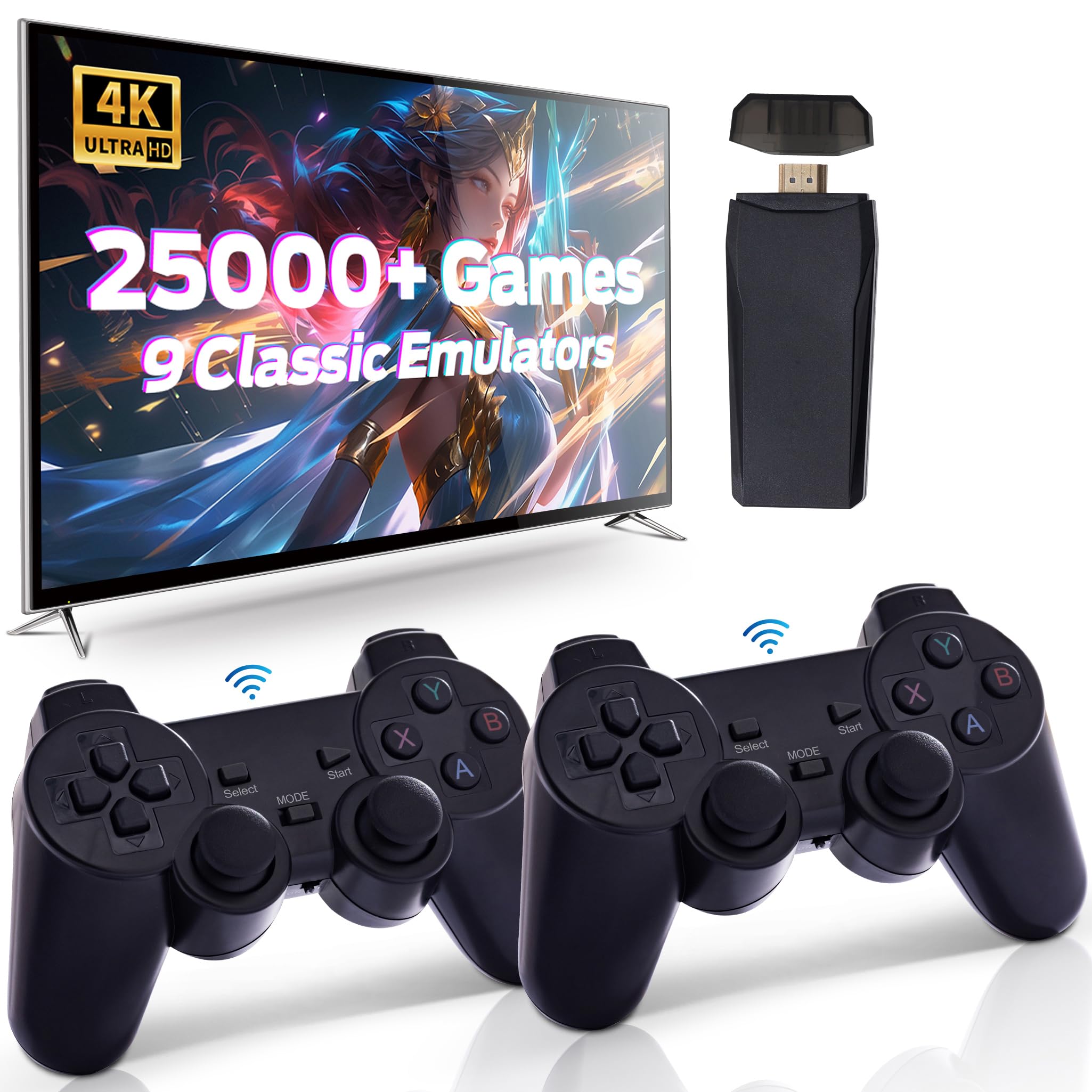 Photo 1 of Retro Game Console, Wireless Retro Console, Plug & Play Video TV with 25000+ Built-in, 4K HDMI Output, and 2.4GHz Wireless Controller, 9 Classic Emulators
