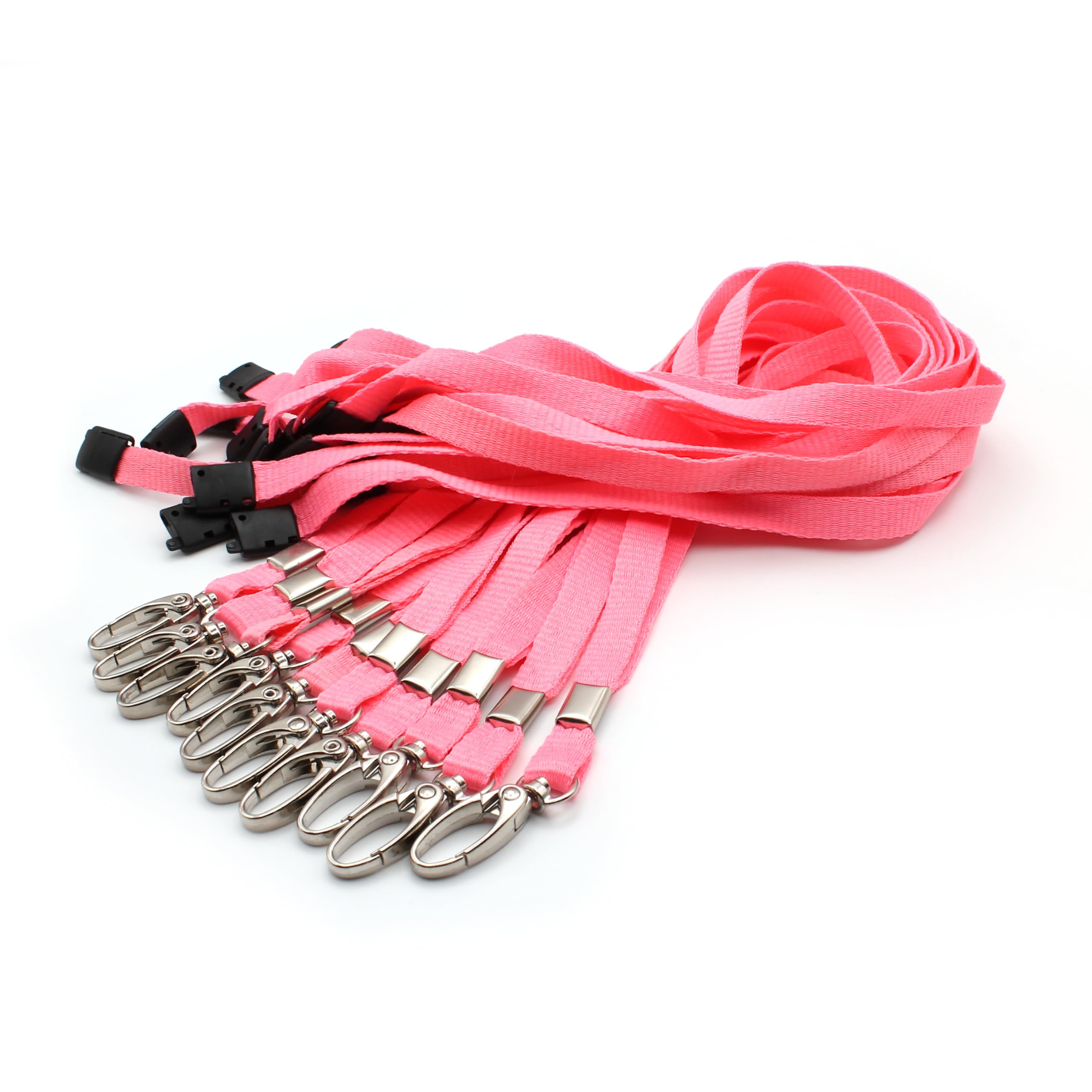 EasyBadge Pink Lanyards for ID Badges with Safety Breakaways and Metal Lobster Clips - Pack of 10