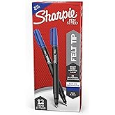 Sharpie Felt Tip Pens, Fine Point (0.4mm), Blue, 12 Count