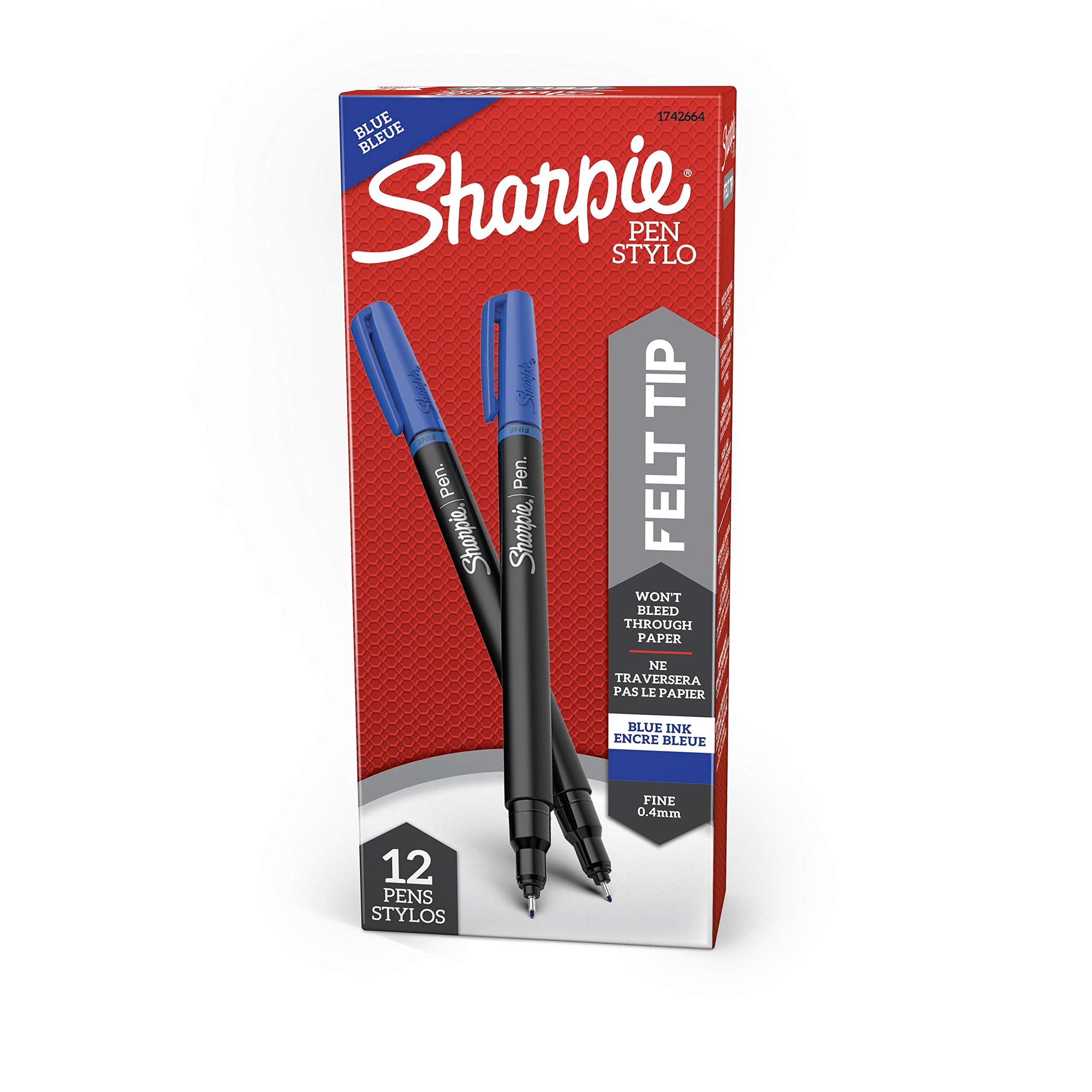 Sharpie Felt Tip Pens, Fine Point (0.4mm), Blue, 12 Count (Pack of 12) Image