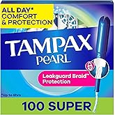 Tampax Pearl Tampons for Women, with LeakGuard Braid, Super Absorbency, Unscented, 100 Count (2 Packs of 50)