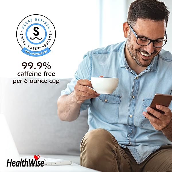 HEALTHWISE LOW ACID UNFLAVORED DECAF, CHEMICAL FREE SW PROCESS, 99.9% CAFFEINE FREE, MEDIUM ROAST – 12 COUNT (PACK OF 1)