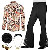 BONGZUO 70s Outfits for Men 6 Pcs Disco Outfit Retro Costume with Bell Bottom Pants