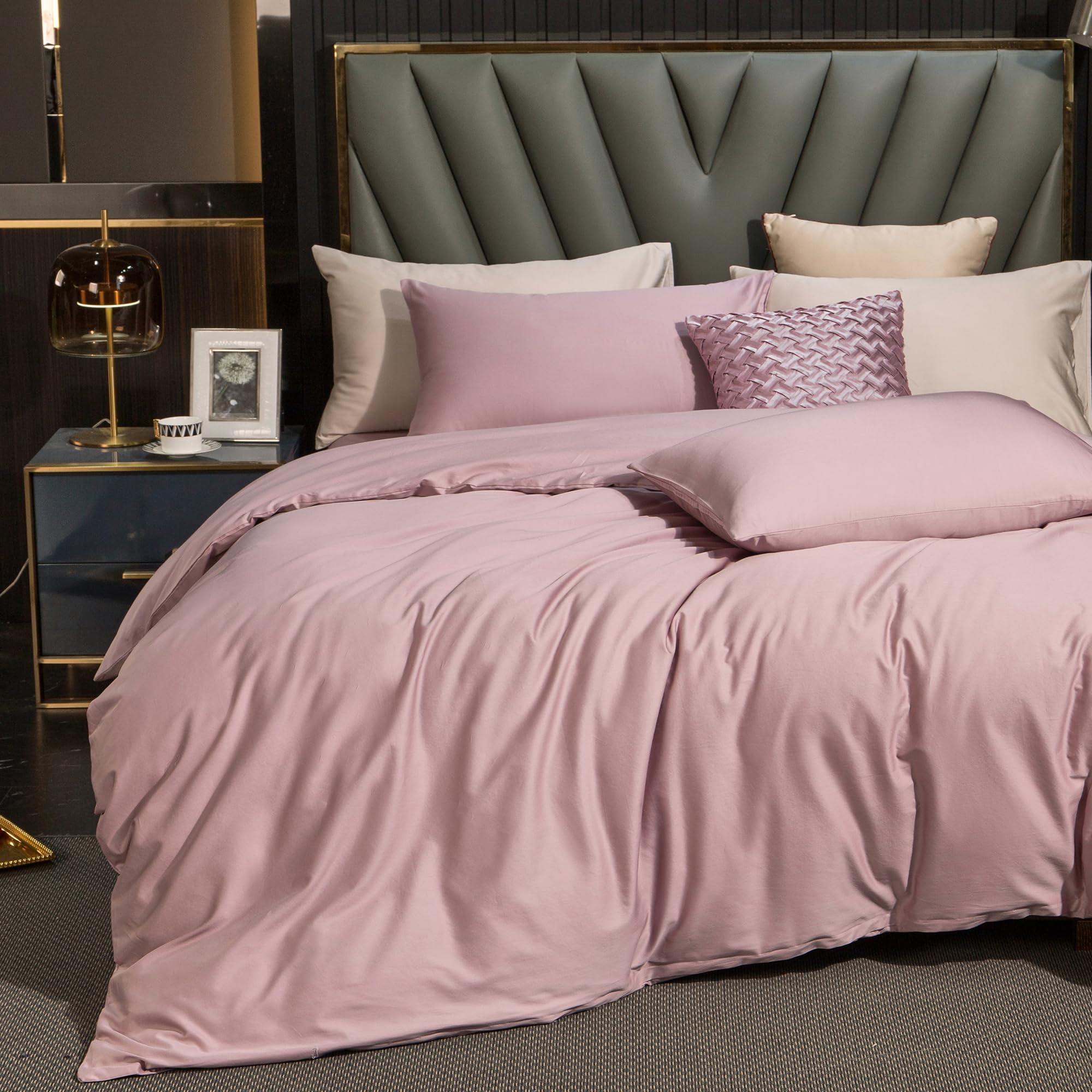 Photo 1 of MooMee Duvet Cover Set 100% Extra Long Staple Cotton 600 Thread Count Silky Sateen Smooth Luxury Soft Breathable Durable Hotel Quality Bedding, 3 Pieces (Pale Mauve, King 104"x90")