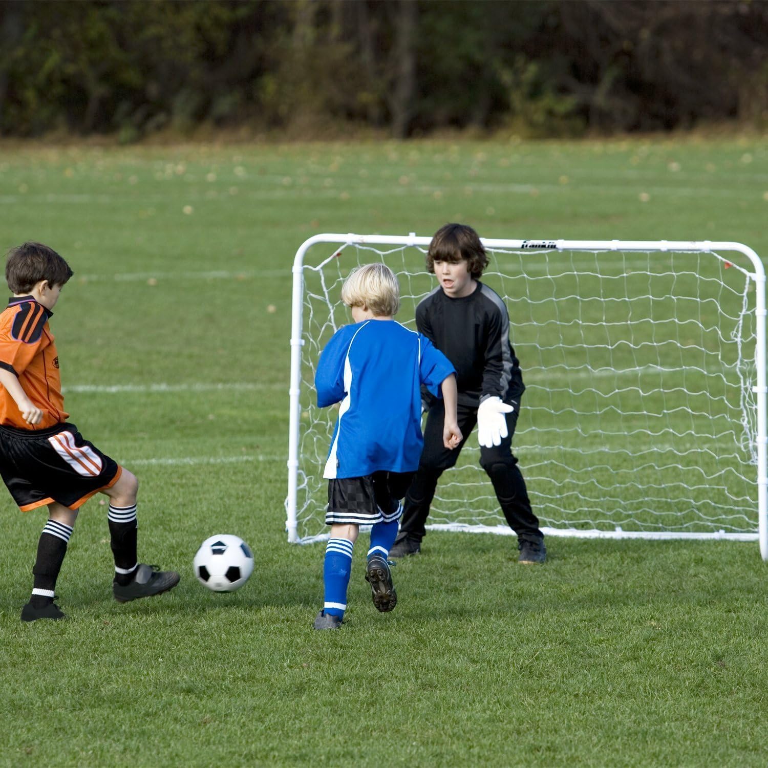 Franklin Sports Competition Soccer Goal - Steel Backyard Soccer Goal with All Weather Net - Includes 6 Ground Stakes - 6'x4' Soccer Goal - Silver : Hockey Nets : Sports & Outdoors
