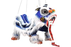 Mandala Crafts Hand String Puppet with Rod, Chinese Marionette Lion, Blue on White