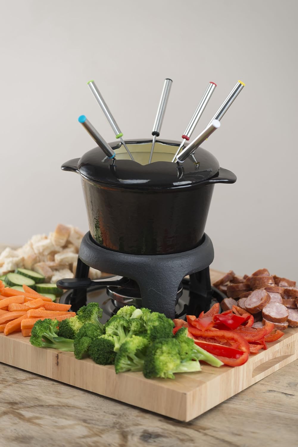 MasterClass KCFONDUEBLK Cast Iron Meat / Cheese / Chocolate Fondue Set, 21 x 18 cm - Black - Image 5