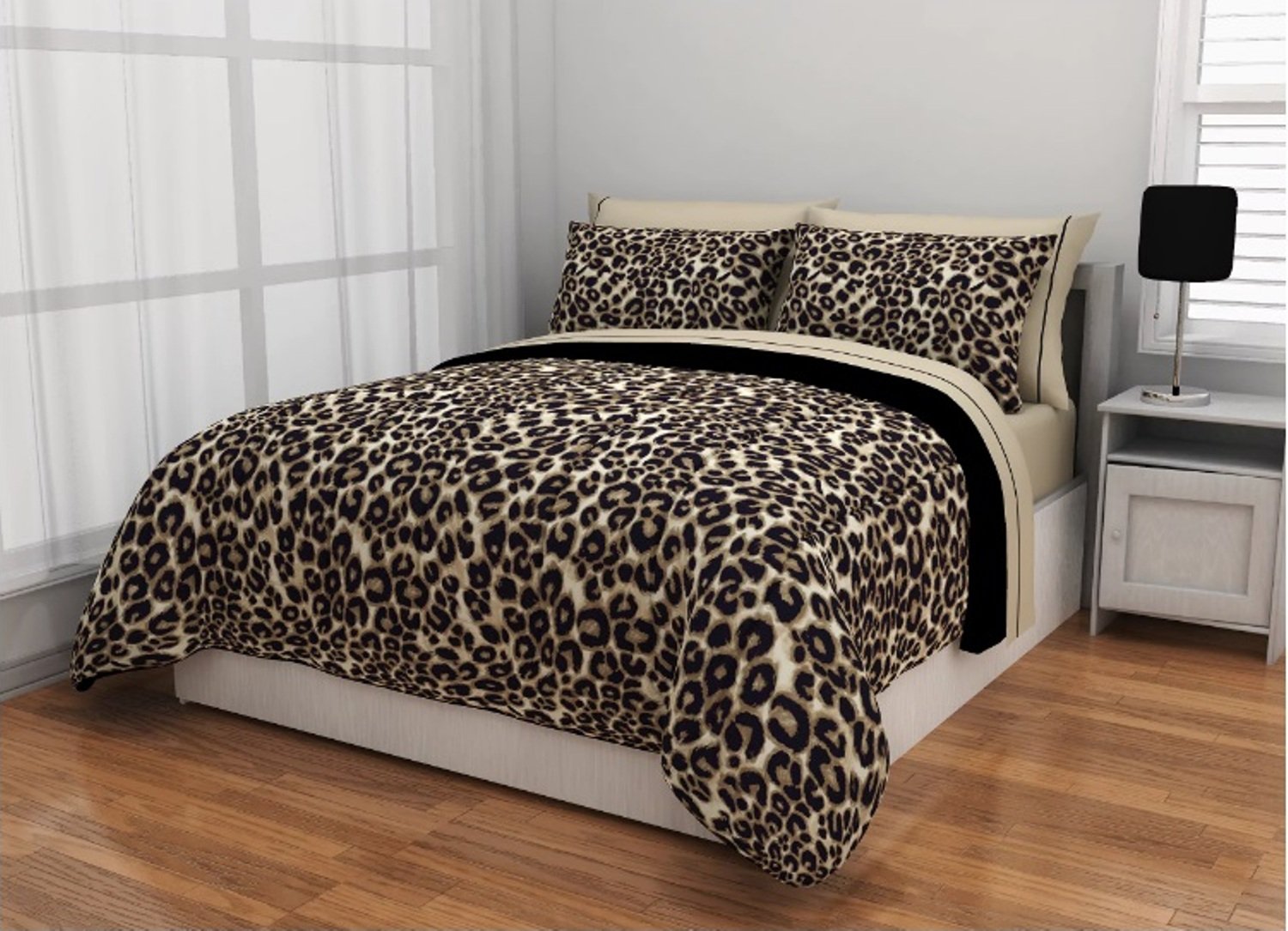 5 Piece Brushstroke Cheetah Design Bed In A Bag Set Twin Xl