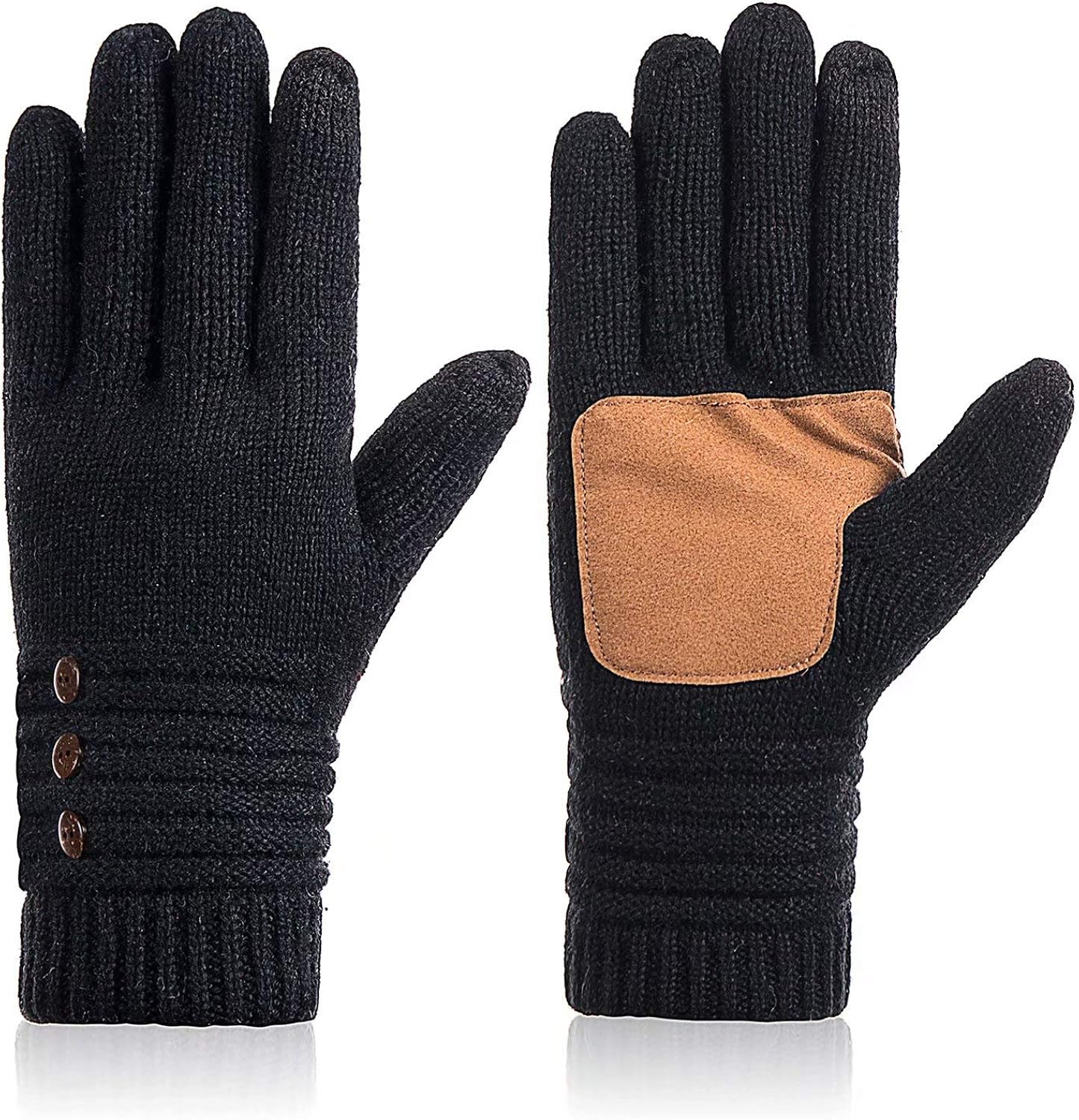 Winter Wool Warm Gloves For Women, Anti-Slip Knit Touchscreen Thermal Cuff Snow Driving Gloves With Thick Thinsulate Lining (Black) at  Women’s Clothing store