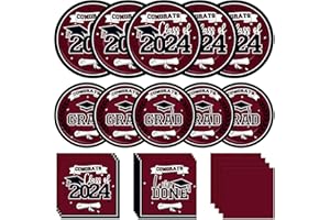 MOORAY Graduation Party Plates and Napkins 2024 Graduation Party Supplies Maroon Disposable Paper Plates Luncheon Napkins Cocktail Napkins for Congrats Grad Party Decorations, Serve 50