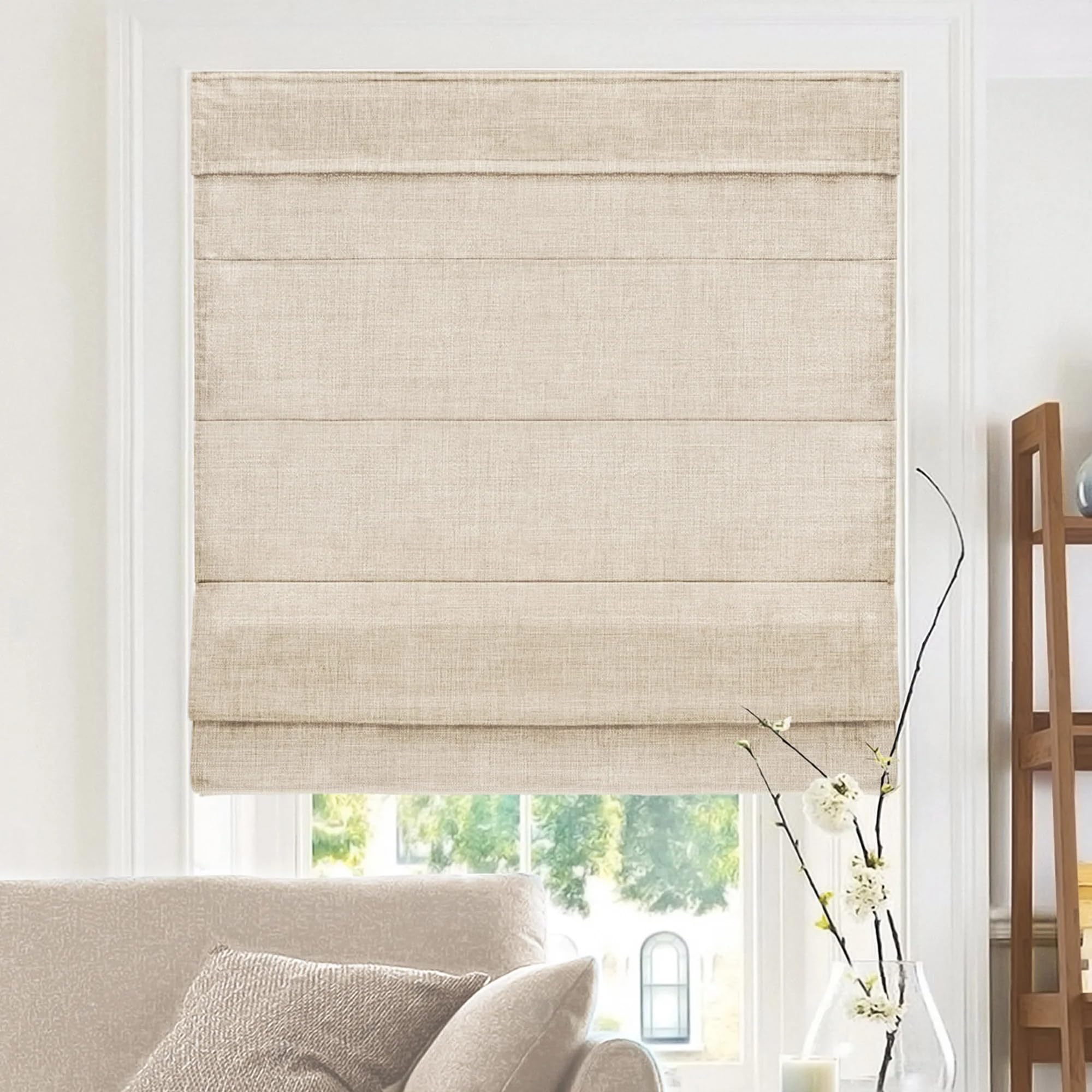 Photo 1 of ***(MISSING HARDWARE -SELLING AS IS )*** 
CHICOLOGY Roman Shades for Windows , Window Treatments , Roman Shades , Roman Window Shades , Room Darkening Shades , Window Shades , 39"W X 64"H , Belgian Flax (Privacy & Light Filtering)