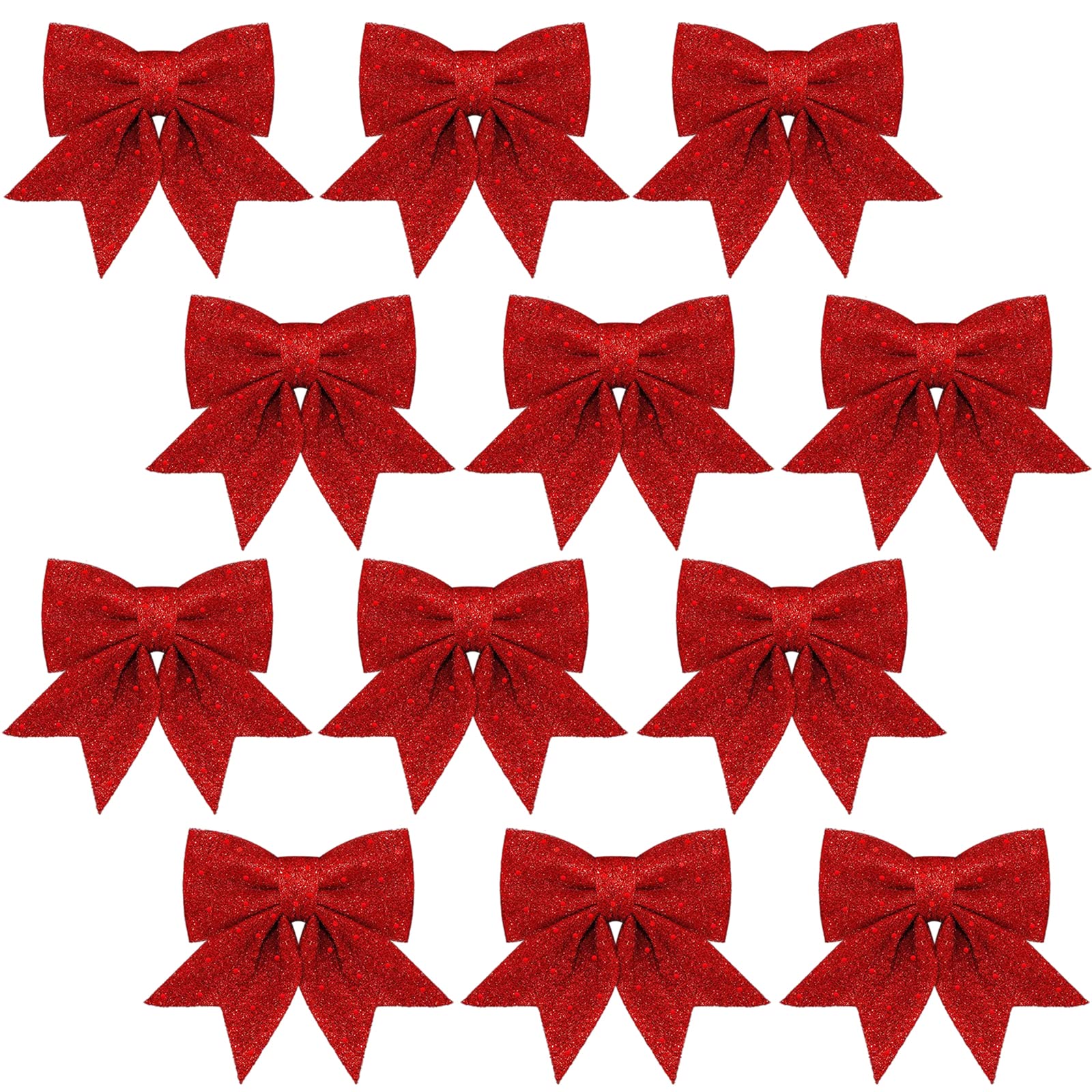 12PCS Red Christmas Bows for Tree Decorations, 5.5 Inch Christmas Glitter Wreaths Bows, Xmas Bow for Decorations,Sequin Bow Ties Bowknot Ornaments for Wreaths,Xmas Tree,Garland Décor