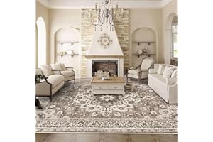 TOPRUUG Washable Oriental Area Rug - 9x12 Rugs for Living Room Soft Carpet for Bedroom Waterproof Floral Distressed Indoor Stain Resistant Non-Shedding Floor Carpets (Beige, 9x12)