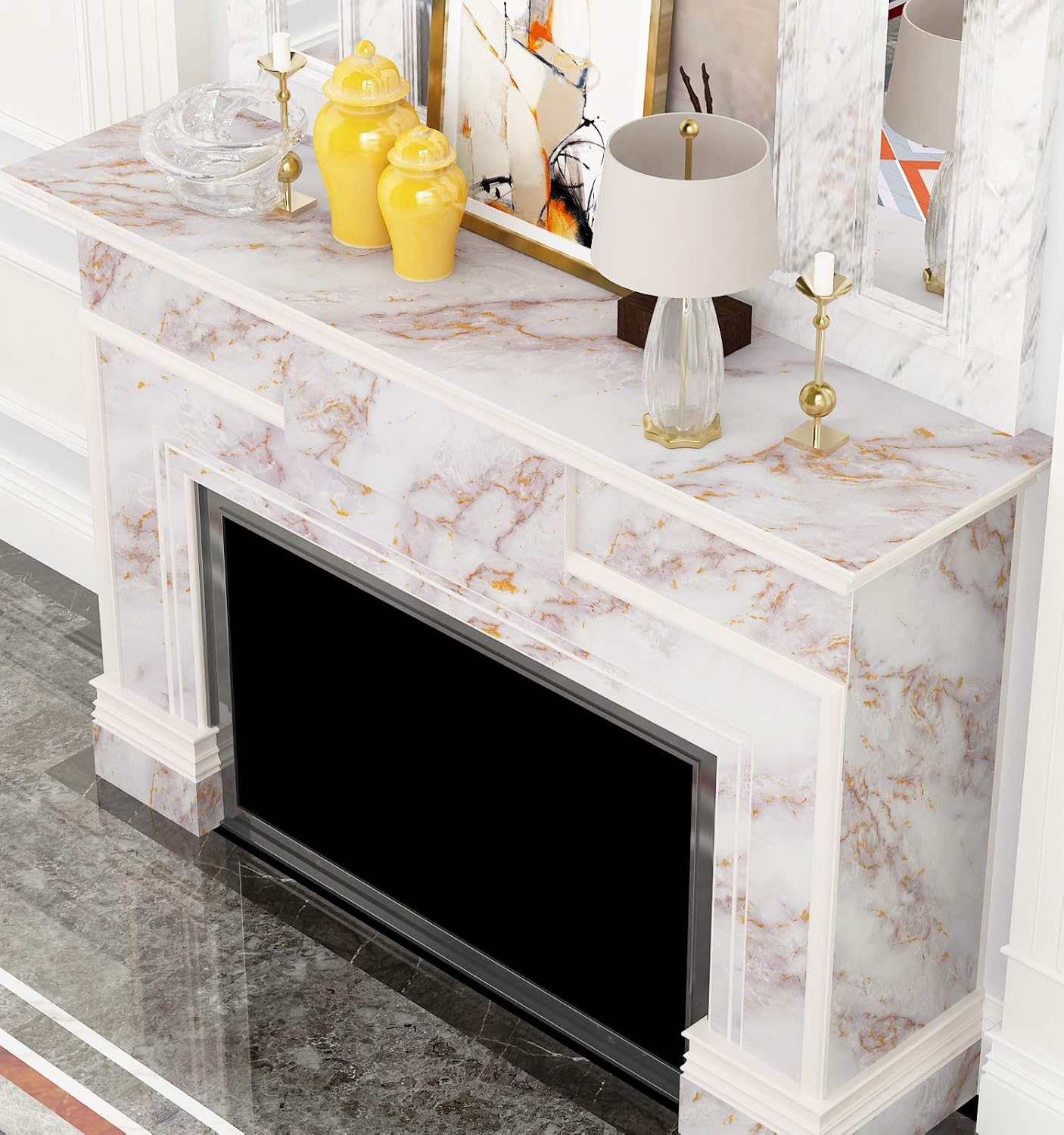 Livelynine Kitchen Worktop Covering Gold Marble Wallpaper Self Adhesive Vinyl Wrap for Worktops Contact Paper Marble Waterproof Kitchen Counter Top Desk Table Furniture Wallpaper Stone 40CMX200CM - Image 5