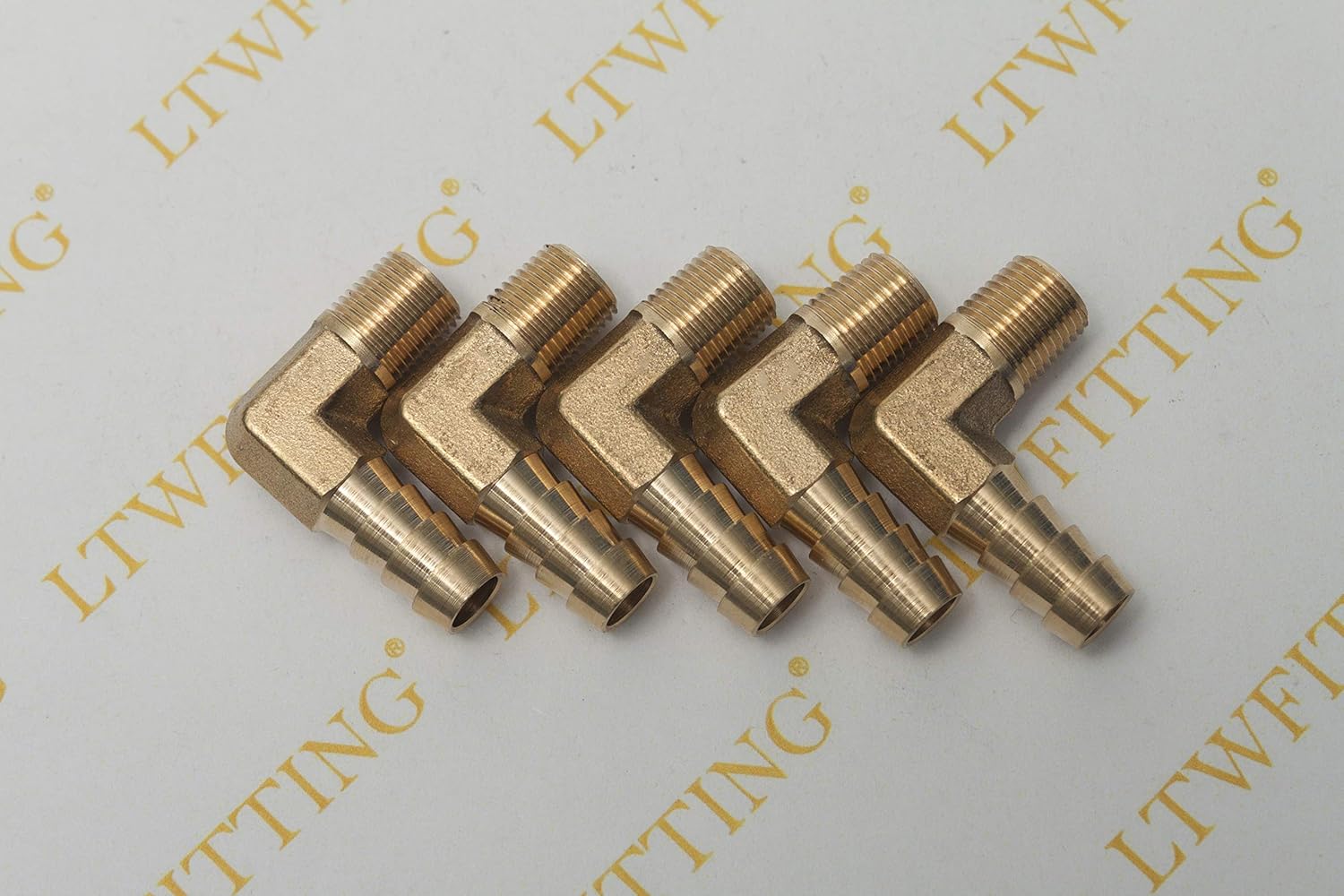 LTWFITTING 1/8-Inch Male BSPT x 8mm ID Hose 90 Deg Elbow Brass Barbed Fitting (Pack of 5), 8mm ID Hose x 1/8" Male BSPT - Image 3