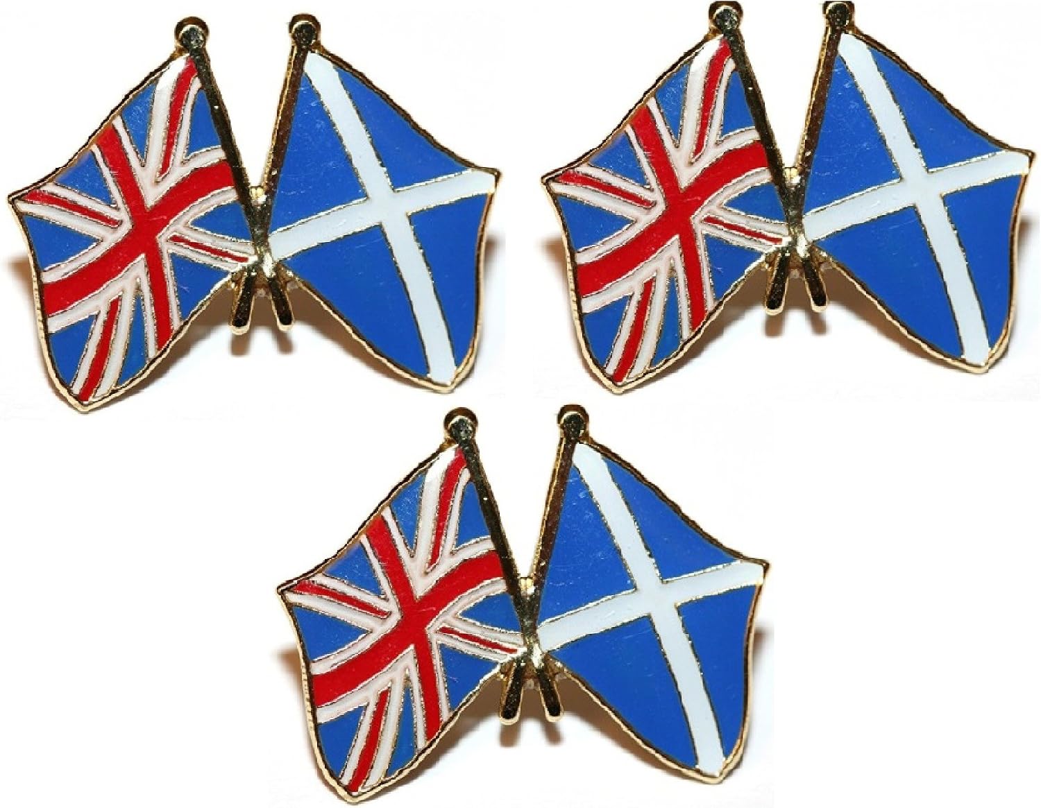 Set of 3 x Union Jack Flag with Cross of Saint Andrew Scotland Flag metal Pin Badges Scottish badge, Blue,Red,White, 25mm x 16mm