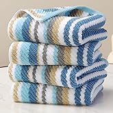 Striped Hand Towels Set (4PC, 16"x27") - 100% Cotton | Quick Dry | Soft | Absorbent, Light Weight Hand Towels for Showering & Bathroom, Luxury Towel Set for Guest, Blue + Gray + Beige Stripes