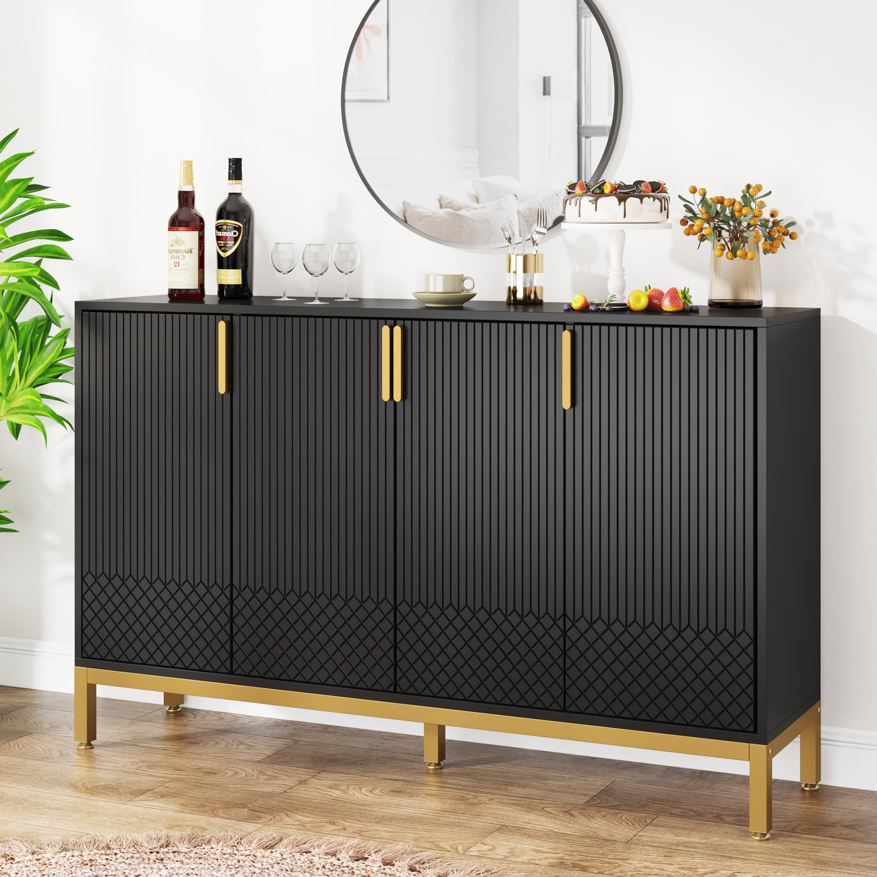 Photo 1 of Tribesigns Luxury Buffet Cabinet with Storage, 59 Inch Kitchen Sideboard Cabinet for Dining Room, Living Room, Black and Gold