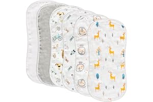 Zainpe 6Pcs Muslin Baby Burp Cloths for Baby Cotton Soft Burping Cloths with 6 Absorbent Layers Drooling Bib Newborn Towel fo