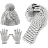 Lallier 3Pcs Kids Hat Scarf and Snow Gloves Set, Winter Knit Warm Soft Pom-Pom Beanie Outdoor for Boys Girls and Toddlers