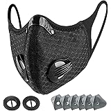 Face Mask Reusable with 6 Filters, Activated Carbon Black Mask, Windproof Dustproof Face Shield, Breathable Face Mask with Br
