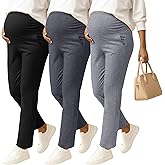 Sweetyweee 3 Pack Women's Maternity Pants Pregnancy Leggings Over The Belly Wide Waist Pant Pocket Ruched Work Casual Trouser