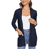 INKOFF Women's 3/4 Sleeve Cardigan Sweater Open Front Knit with Pockets Rib Hem Casual S-XXL