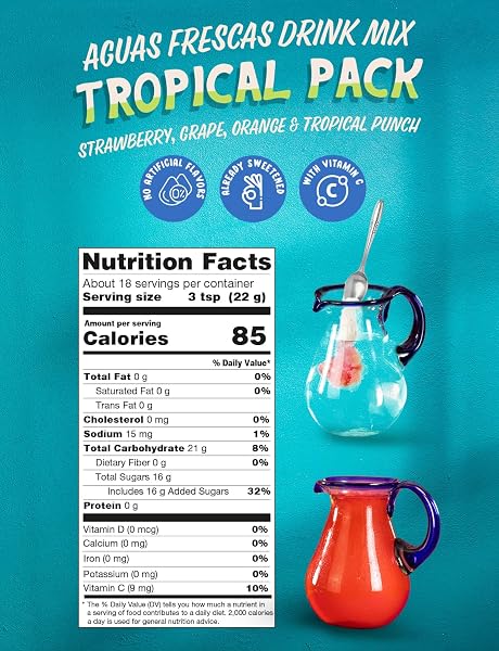 KLASS AGUAS FRESCAS DRINK MIX TROPICAL VARIETY PACK – STRAWBERRY, GRAPE, TROPICAL PUNCH & ORANGE – POWDER DRINK MIX, WATER DRINK MIX WITH NATURAL FLAVORS & VITAMIN C, MAKES 28 TO 36 QUARTS (56 TO 72 DRINKS)