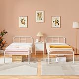Yaheetech 3ft Single Bed Frame Metal Slatted Bed with Headboard White view 2