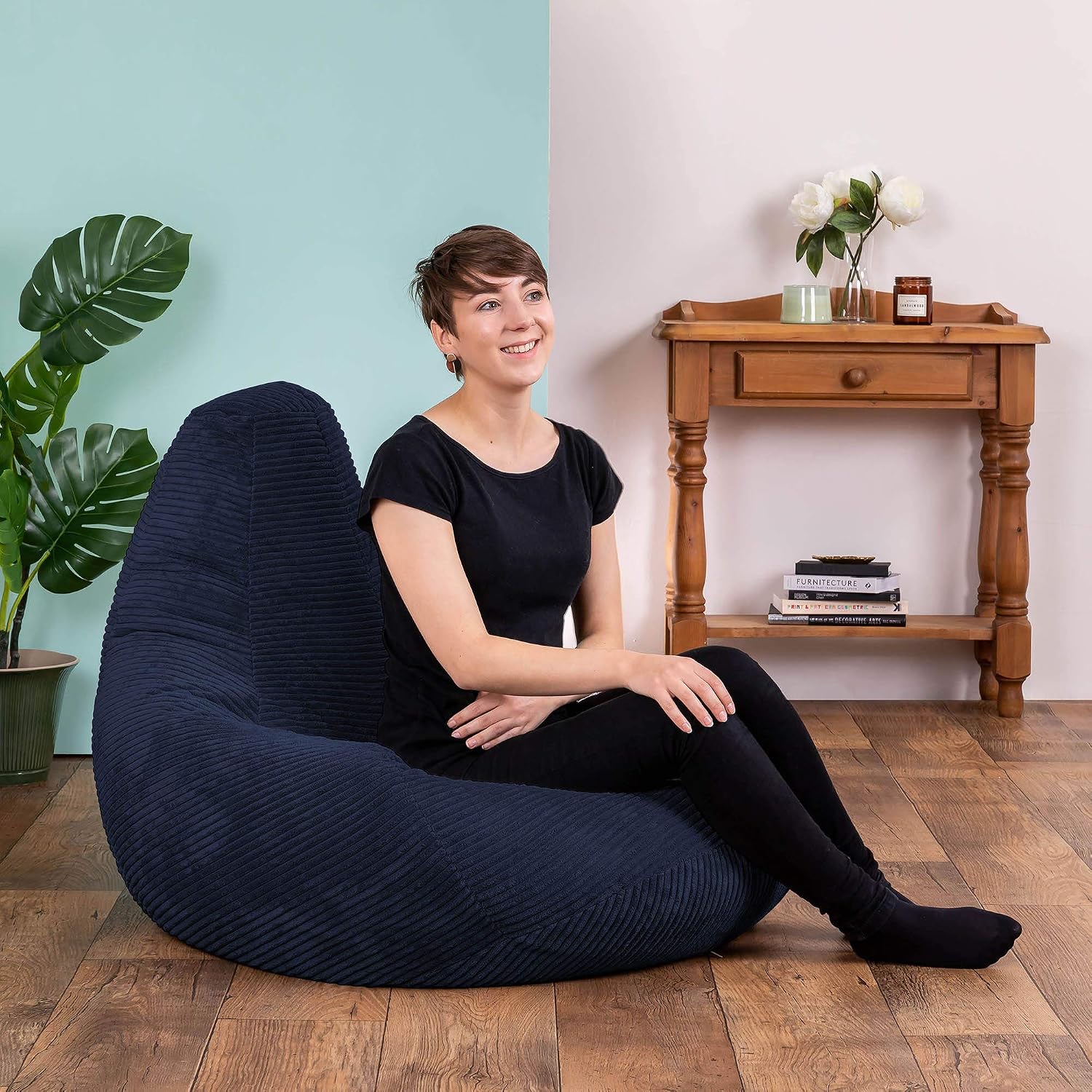 icon Dalton Cord Bean Bag Chair, Navy Blue, Large Adult Bean Bag with Filling Included, Comfy Chair, Living Room Furniture - Image 5