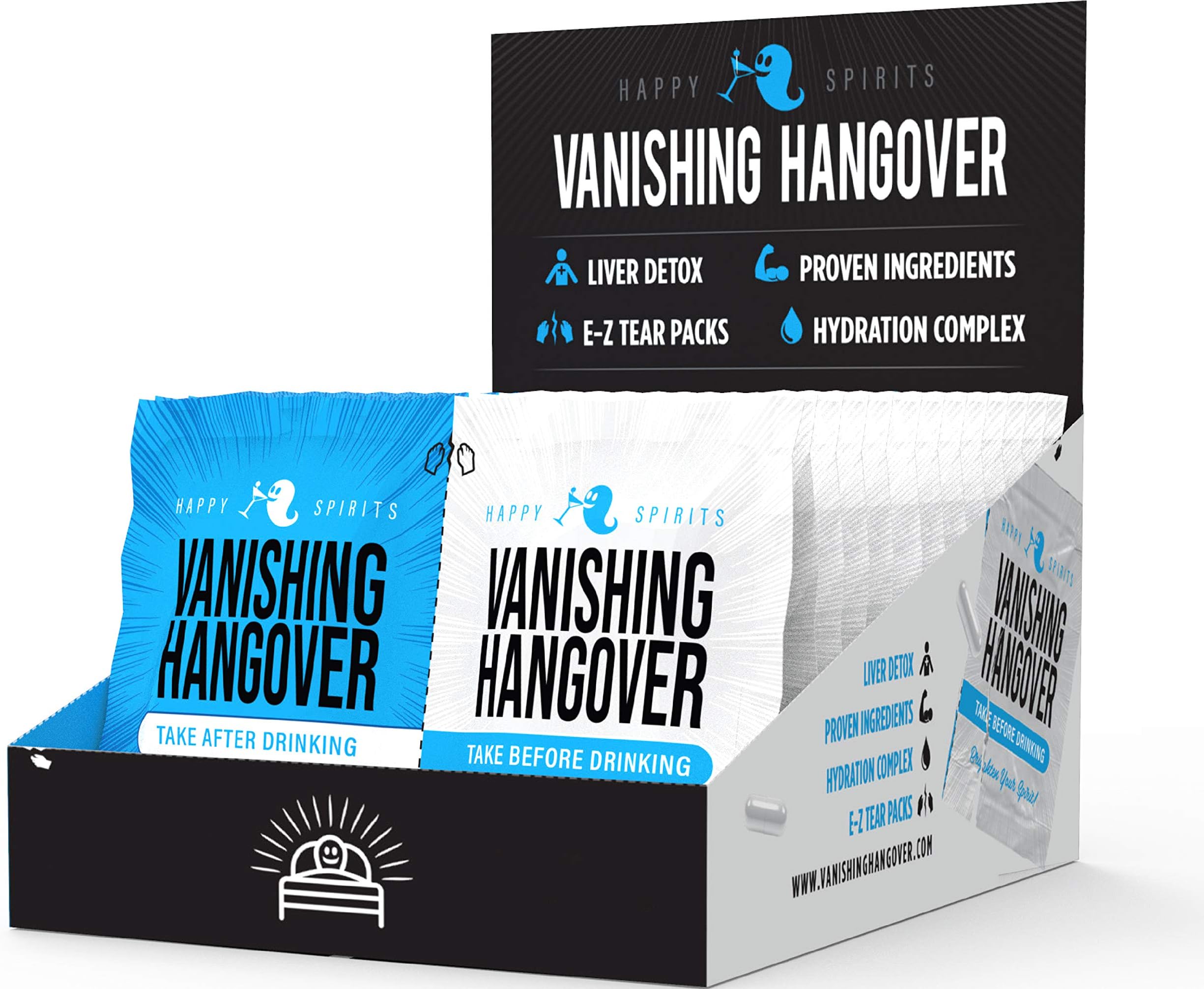 Vanishing Hangover Tear and Go Packs (Box of 20) -Dihydromyricetin (DHM), antioxidants, Electrolytes and Essential Minerals