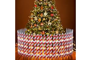 Sasylvia Christmas Tree Fence with Led String Light Wooden Xmas Tree Gate Candy Cane Picket Fence for Holiday Wedding Party Garden Home Decoration (Height 16 Inch, Length 11 ft)